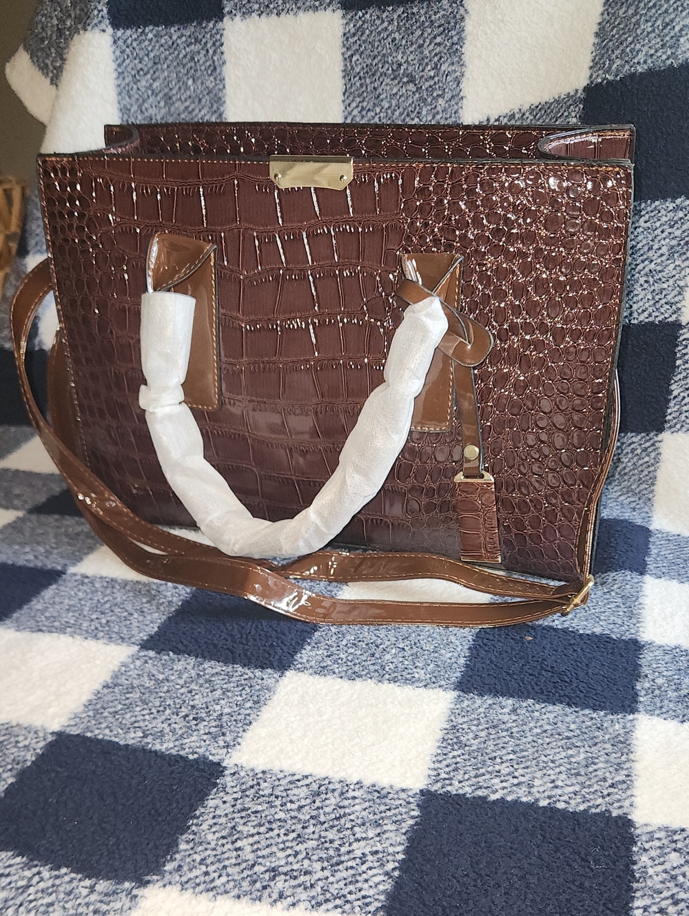 (Unbranded) Classic Croc-Embossed Brown Tote Bag